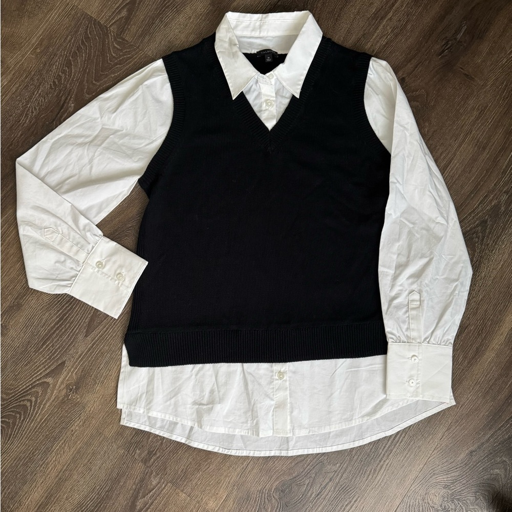 New! Talbots Black Vest and White Shirt Set